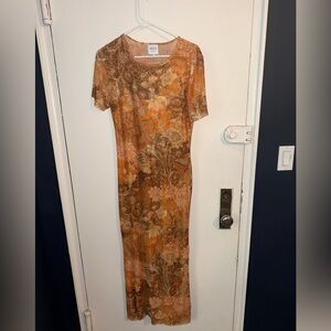 Misa Los Angeles Orange and Brown Floral Maxi Dress